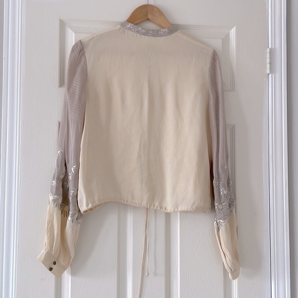 Free People Sheer Embroidered Boxy Cropped Peasant Top Size Medium - Picture 2 of 11